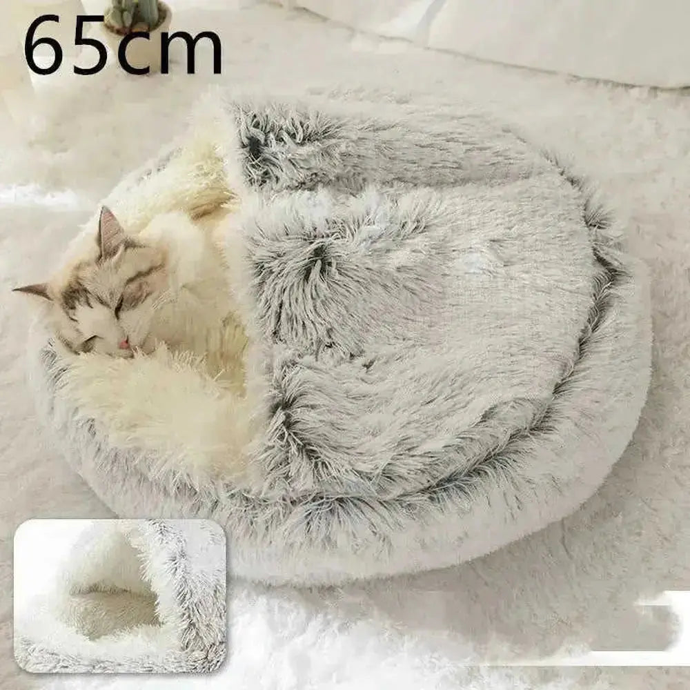 2-in-1 Dog & Cat Bed - Round Plush Warm Winter Pet House - view 69 (material: fleece, cotton | pattern: check | season:...