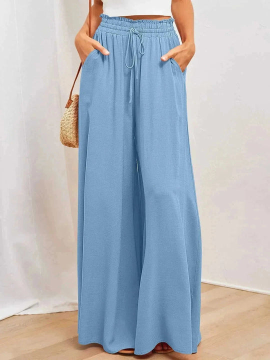 high-waisted wide leg pants | soft cotton blend fabric | elastic waistband sweatpants | energy saving