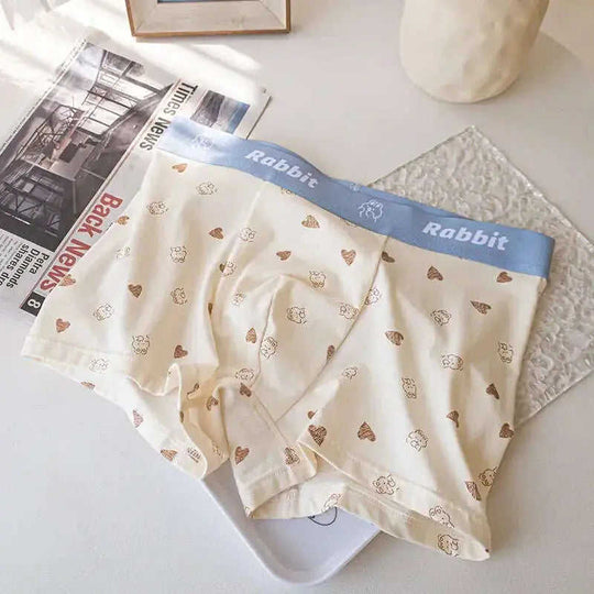 Men's Modal Cotton Boxer Briefs Cartoon Rabbit Print Mid-Rise Meifu Market