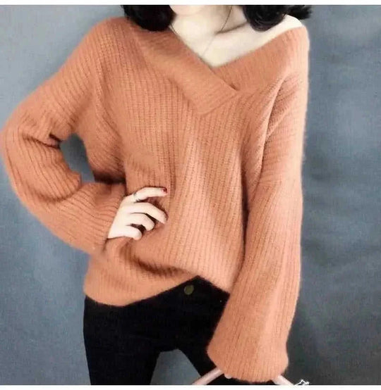 oversized wool blend sweater | v-neck cable knit pullover | long sleeve winter sweater | ultrasonic cleaning