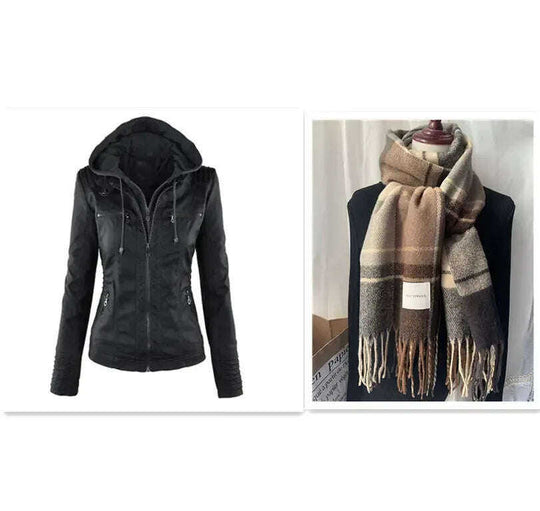 Fashion Detachable Hooded Jacket With Pockets Casual Solid Color Zipper Long Sleeve Leather Coat Autumn Winter Women's Clothing Meifu Market