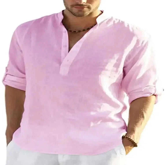 cotton linen blend fabric | loose fit long sleeve shirt | mens casual solid color shirt | ultrasonic cleaning
