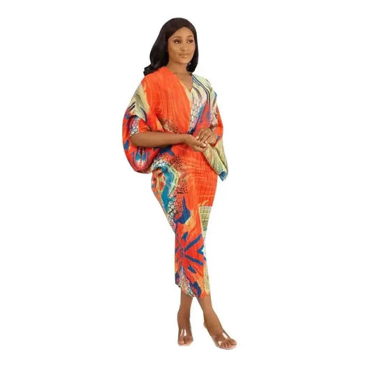 v-neck batwing sleeve dress | floral print maxi dress | chiffon material summer dress | energy saving