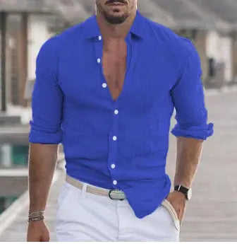 Men's Long Sleeve Shirt With Button Casual Solid Color Tops For Spring Autumn Gray - color variant display