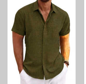 Men's Solid Color Linen-Feel Polo T-Shirt - Meifu Market