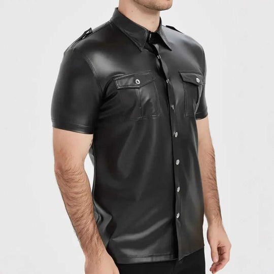 European And American-style Summer Casual Mens Patent Leather Tight-fitting Short-sleeve Top M - lifestyle usage image