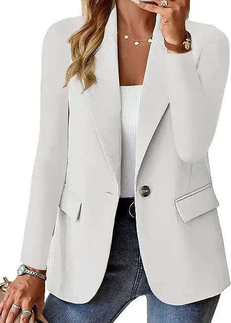 Fashion Casual Women Blazer Long-sleeved Solid Color Casual Cardigan Small Suit Jacket For Women Elegant Office Lady Outerwear Meifu Market