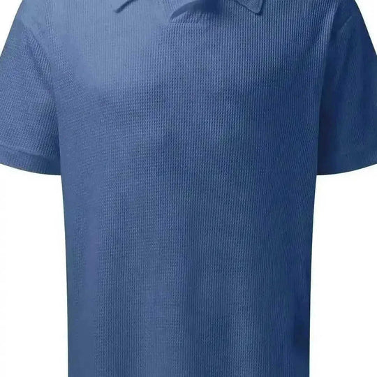 2pcs Set Men V Neck Polo Shirt Lapel Short Sleeve Men's Suit Waffle Style Casual Fashion T-Shirt Summer - side view...