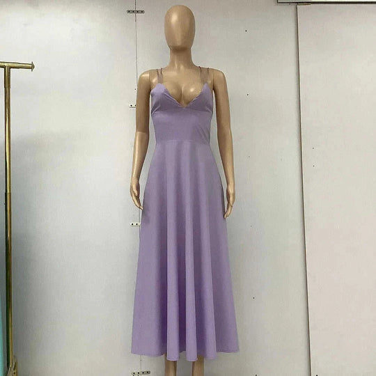 sexy v-neck suspender dress | summer a-line maxi dress | womens long formal dress | energy saving