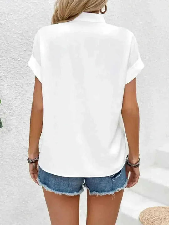 Fashionable Spring Summer Women's Solid Color Batwing Sleeve Short Sleeve Shirt Stylish Casual Top for Ladies XXL - scale ...