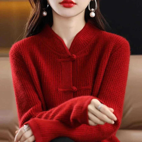 womens cashmere cardigan | chinese retro buckle cardigan | soft cashmere sweater | energy saving