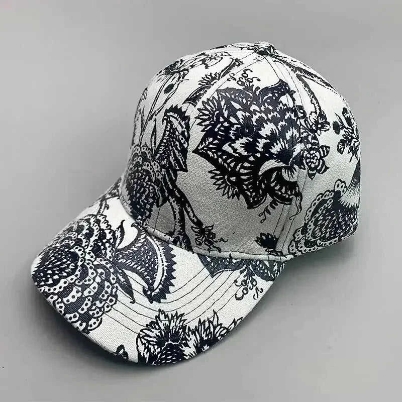 Korean Style Pure Leather Printing Baseball Caps 56to60cm - available style options