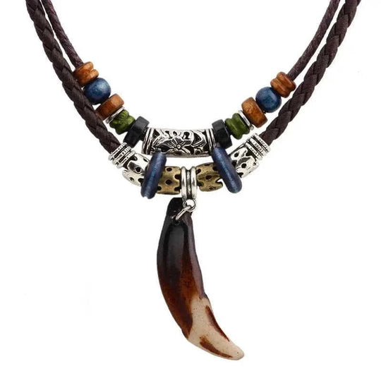 vintage tribal necklace | boho leather jewelry | double layered braided necklace | energy saving