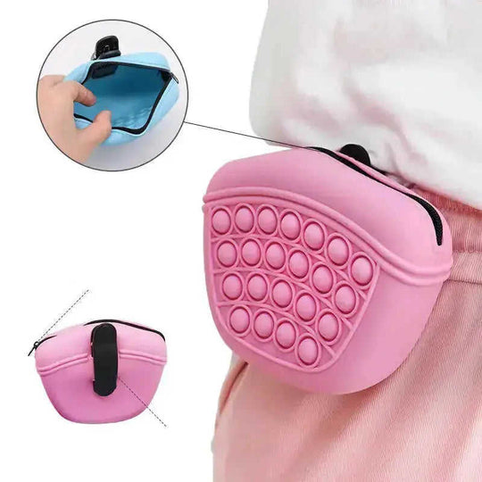 Dog Treat Pouch - Training Bag Waist Pack with Silicone Storage Pink - side view showing details