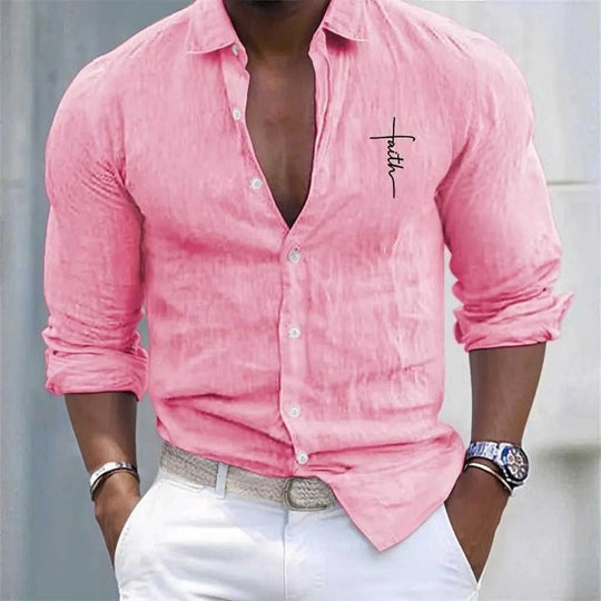 Men's Long Sleeve Shirt With Button Casual Solid Color Tops For Spring Autumn Gray - available style options