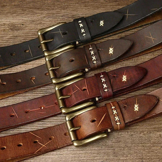 premium cow leather belt | vintage washed-out jeans belt | first layer leather construction | energy saving