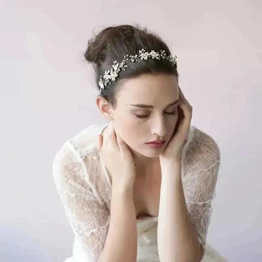 handmade pearl bridal crown | swarovski crystal hair ornament | wedding hair accessories for bride | energy saving