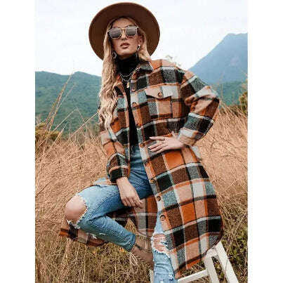Women's Wool Coat Side Slit Lapel Loose Mid-Length Jacket Meifu Market