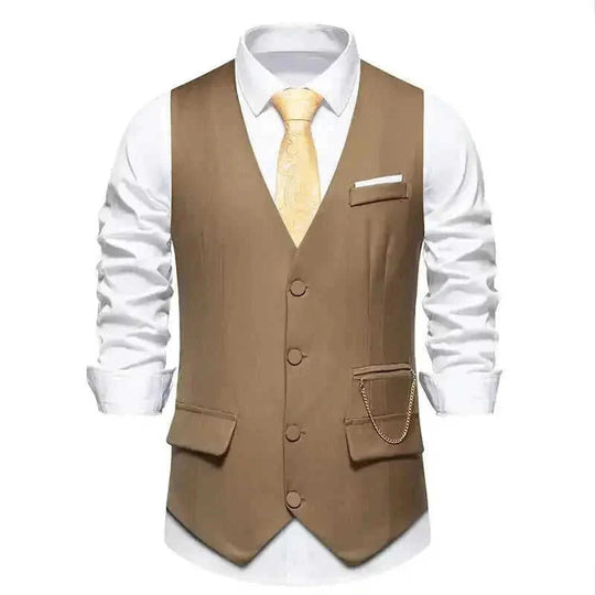 New Men's Solid Color Suit V-neck Single Breasted Chain Vest Navy Blue - lifestyle usage image