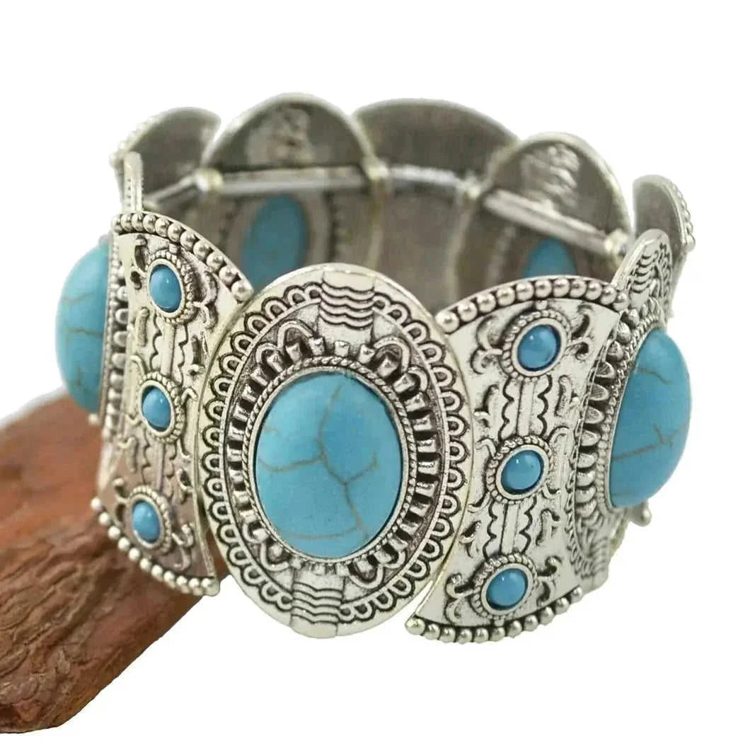 elastic turquoise bracelet | adjustable boho bangle | vintage tribal jewelry | energy saving
