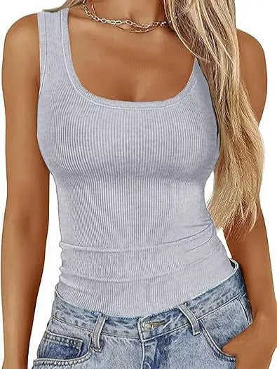Elastic Slim-fit Vest Women's Square-neck Sleeveless Top Summer Clothing White - available style options