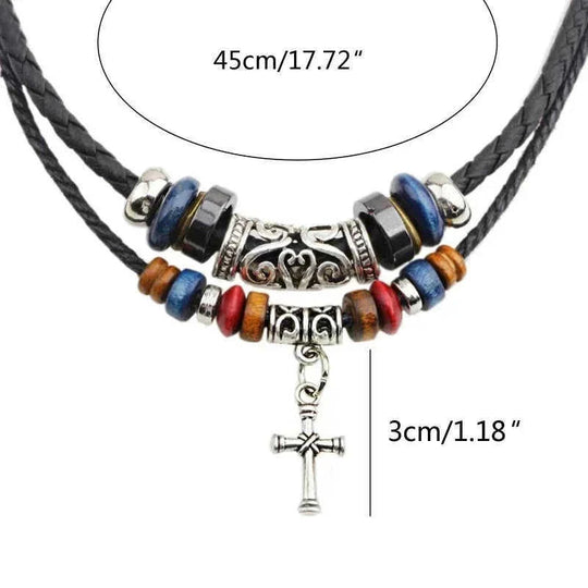 vintage tribal necklace | boho leather jewelry | double layered braided necklace | ultrasonic cleaning
