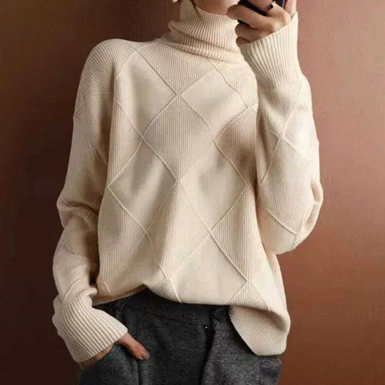 Women's Turtleneck Three-dimensional Rhombus Sweater Meifu Market