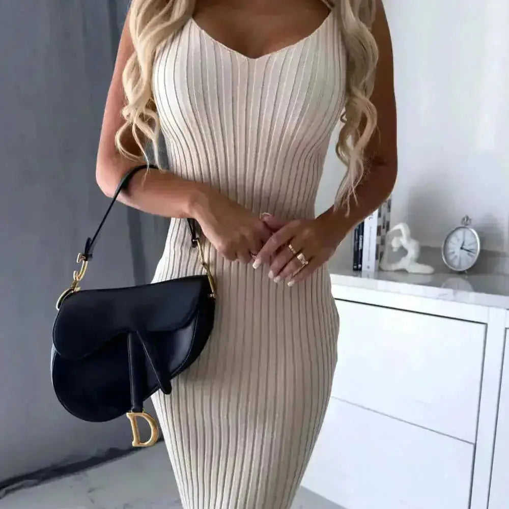 2pcs Suit Women's Solid Stripe Long-sleeved Top And Tight Suspender Skirt Fashion Autumn Winter Slim Clothing Meifu Market