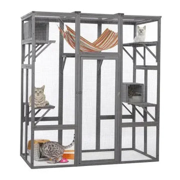 oversized cat cage grey | large cat enclosure with platforms | multi-level cat playpen | energy saving