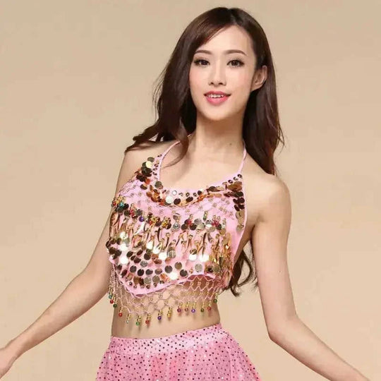 sequined dance top | chili red bra top | stretchable dance costume | energy saving