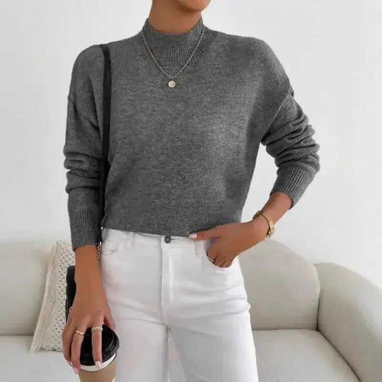 Autumn And Winter Half-high Collar Pullover Women's Fashion Solid Color Loose Knitted Top Meifu Market