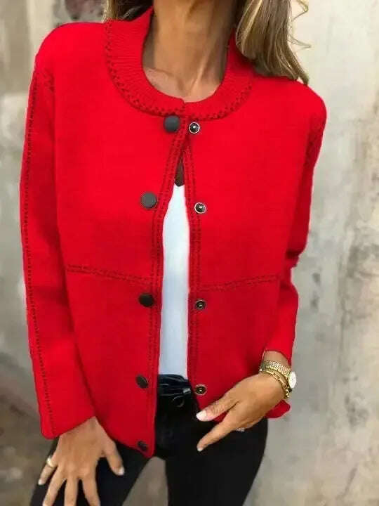 Women's Striped Button Cardigan Cropped Sweater Long Sleeve Meifu Market