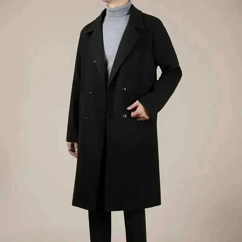 wool blend trench coat | mid-length winter coat | korean style overcoat | ultrasonic cleaning