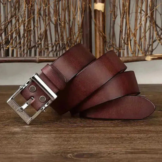 Men's Retro Leather All-match First Layer Cowhide Stainless Steel Buckle Belt 110cm - color variant display