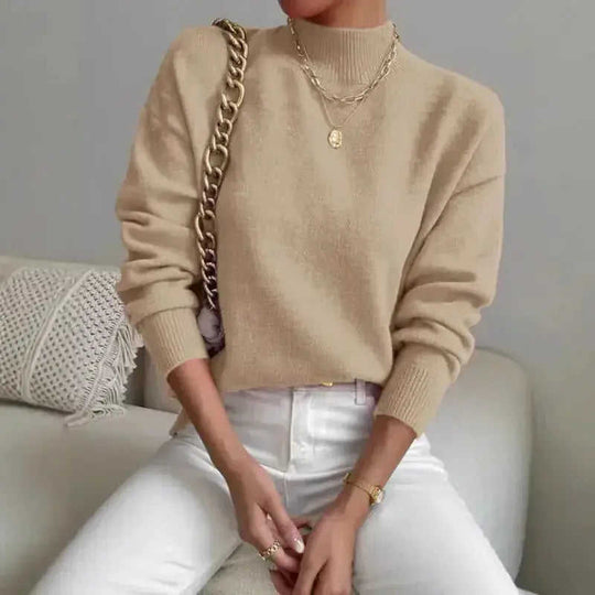 Autumn And Winter Half-high Collar Pullover Women's Fashion Solid Color Loose Knitted Top Meifu Market