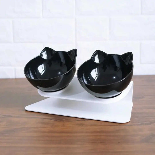 Non Slip Double Cat Bowl With Raised Stand Pet Food Cat Feeder Protect Cervical Vertebra Dog Bowl Transparent Pet Products...