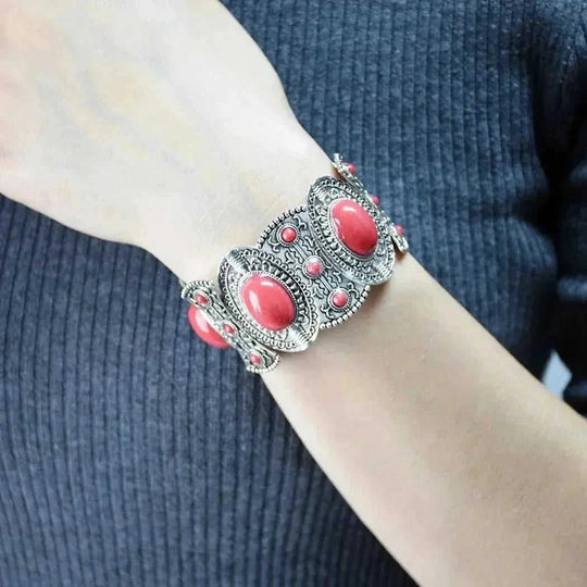 elastic turquoise bracelet | adjustable boho bangle | vintage tribal jewelry | ultrasonic cleaning