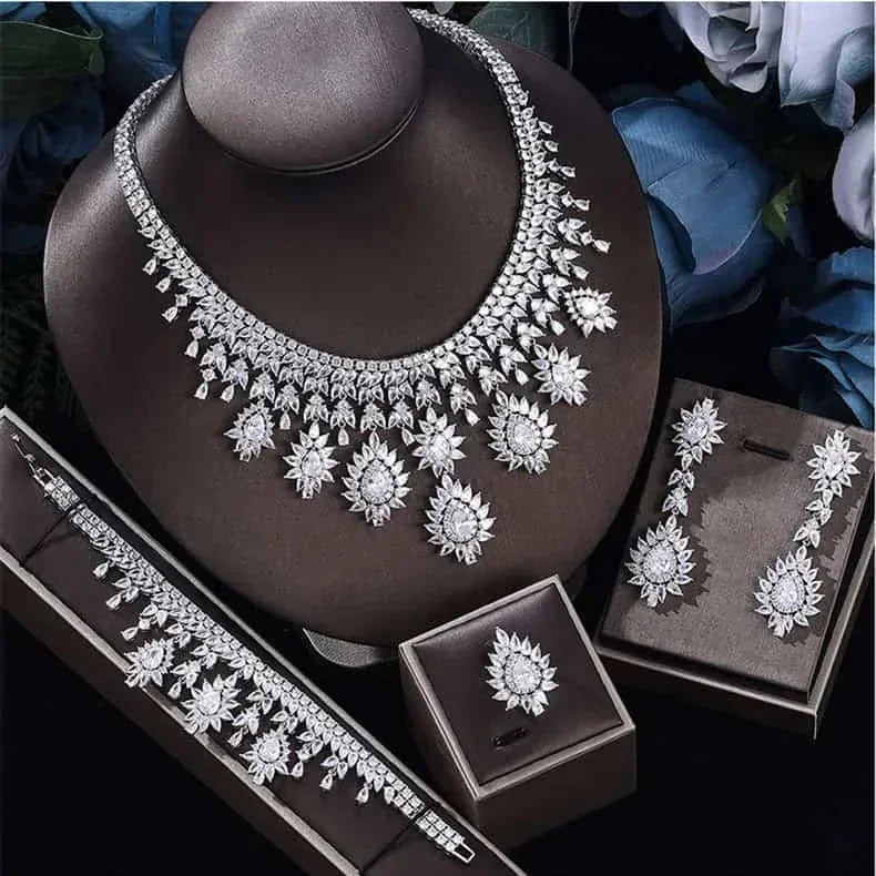 vintage cubic zirconia necklace set | bridal jewelry set with earrings | cz wedding necklace and earrings | ultrasonic cleani