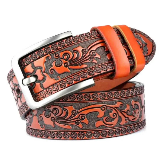 genuine leather belt for men | full grain cattlehide leather | heavy duty brass buckle | energy saving