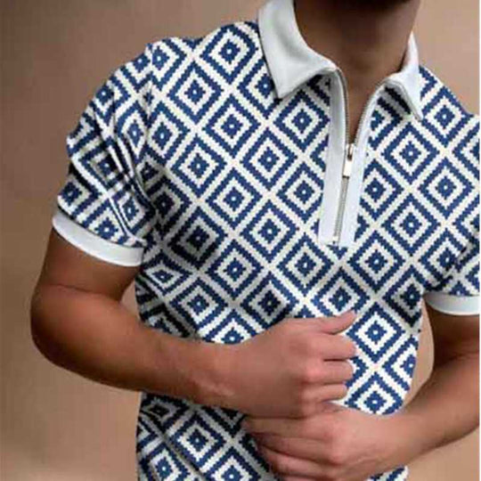 Plaid Zip Knit Polo – Men's Jacquard 5-Style Casual Shirt