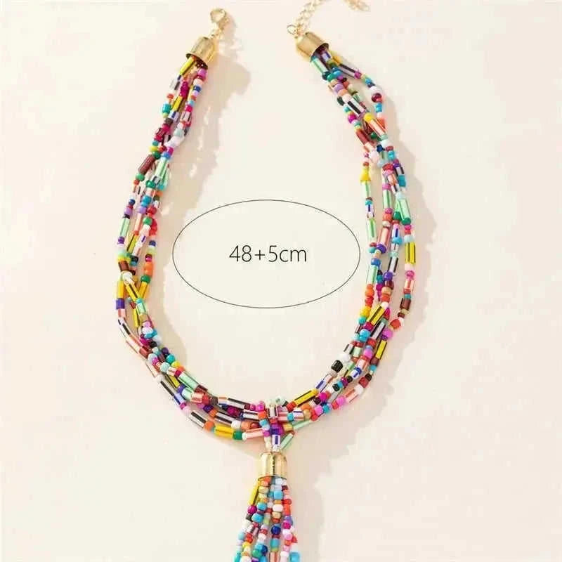 retro ceramic beaded necklace | hollow leaf pendant necklace | layered boho necklace for women | energy saving