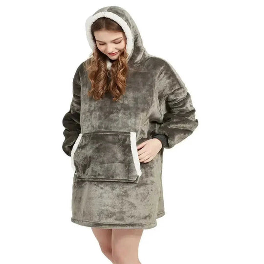 fleece-lined pullover | double layer composite fabric | thick flannel home wear | ultrasonic cleaning