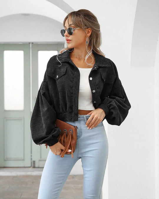 Women's Casual Lapel Corduroy Jacket Short Coat Meifu Market