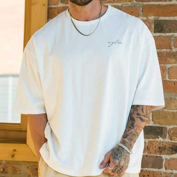 Fitness Short-sleeve Stretchy Cotton Fashionable Loose-fitting T-shirt M - side view showing details