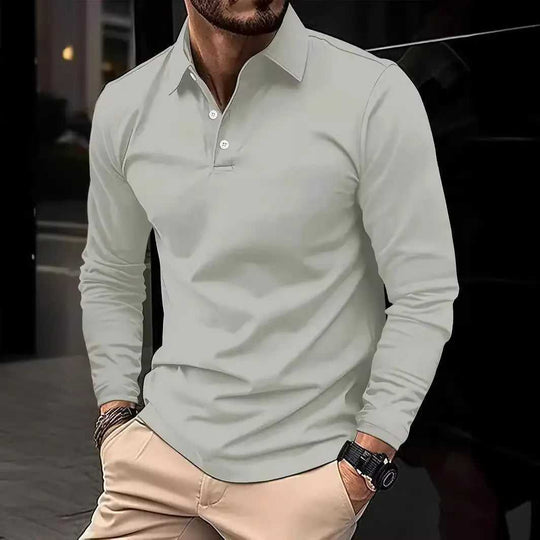 Buckle European And American Men's Daily Casual Polo Collar Long Sleeve Polo Wear - Meifu Market