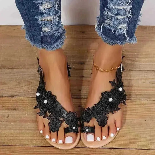 lace-up sandals for women | floral ankle strap sandals | flat beach shoes summer | ultrasonic cleaning