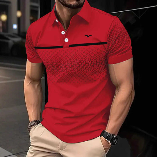 Men's Slim-Fit Printed Lapel Short-Sleeve Polo Shirt S - angle view with bvodoz men's colorblock lapel short sleeve zipper...