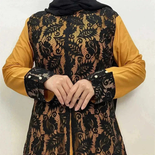 lace abaya robe for women | chiffon maxi dress with embroidery | breathable fabric for hot weather | ultrasonic cleaning