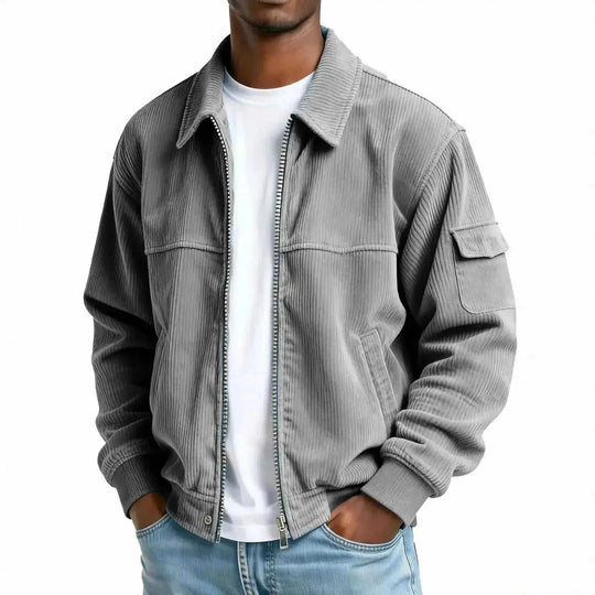 Men's Retro Corduroy Jacket - Casual Long Sleeve Pocket Coat Navy Blue - available style options