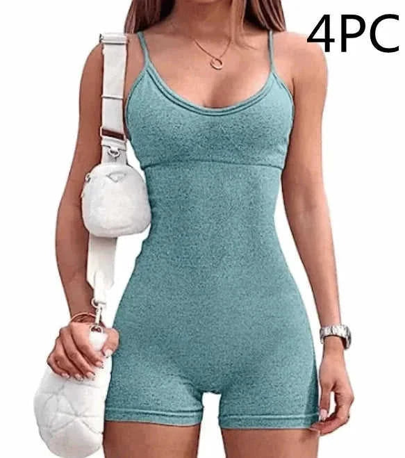 high-waisted yoga romper | moisture-wicking sportswear | seamless workout jumpsuit | ultrasonic cleaning